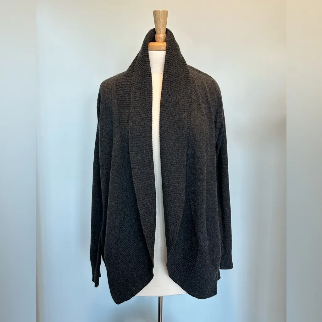 Quince Mongolian 100% Cashmere Open Cardigan Sweater NWT Size L color Charcoal - Image 3