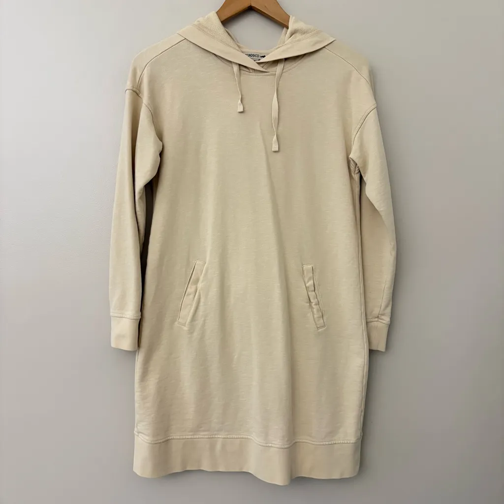 Toad&Co Cream Organic Cotton Long Sleeve Hooded Sweatshirt Dress Size S Tan - Image 3