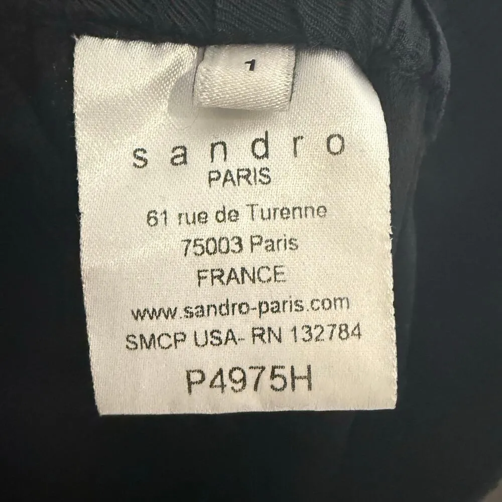 Sandro Paris Black Navy Smocked Waist Straight Leg Pull-On Dress Pants Size S - Image 2