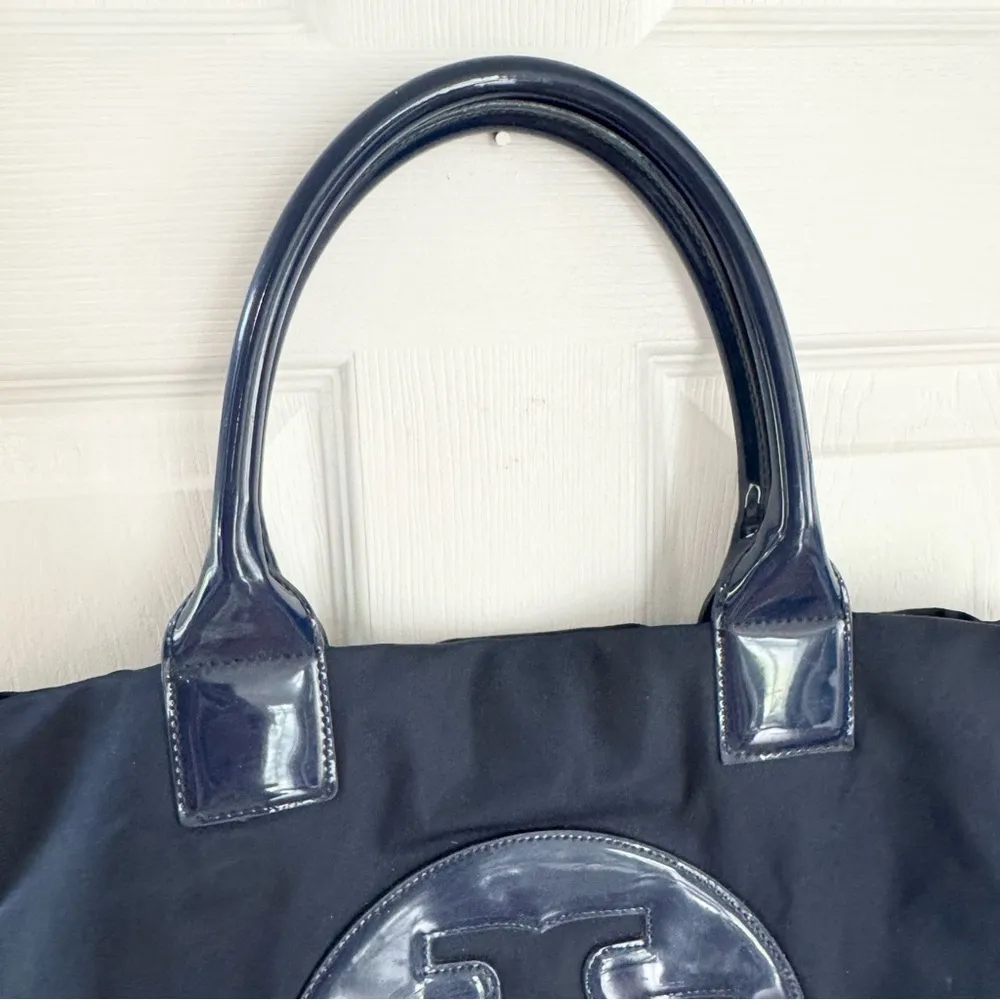 TORY BURCH Leather-Trimmed Navy Ella Tote bag Women’s Size L - Image 4