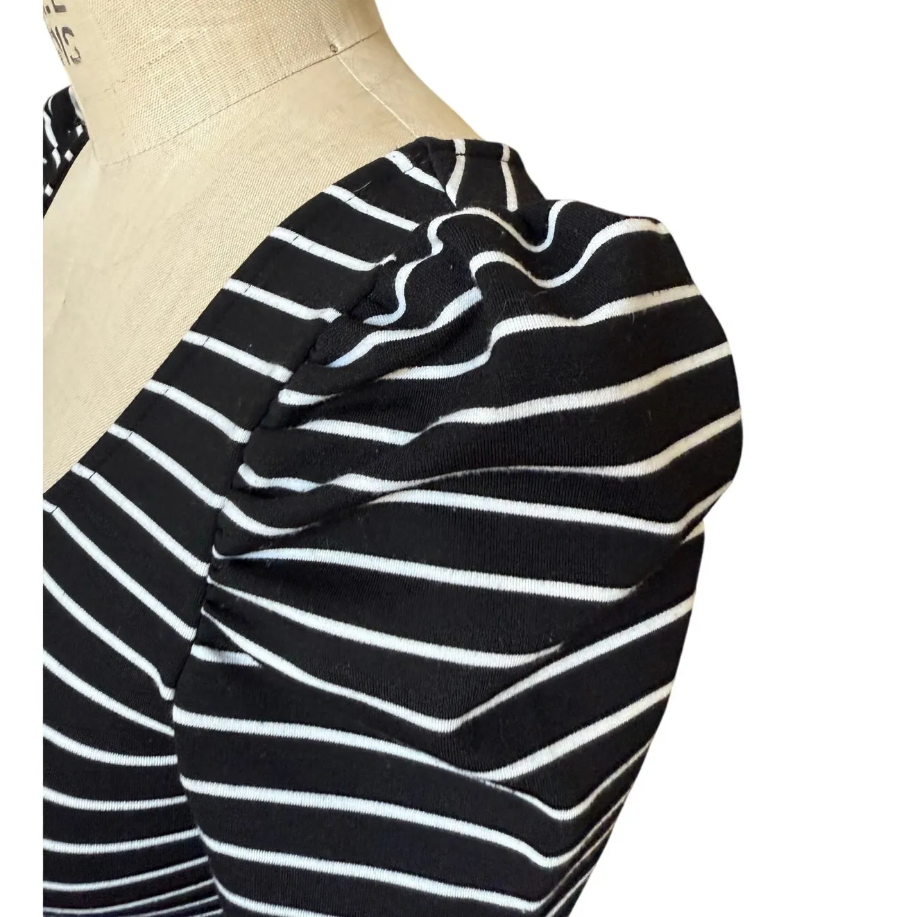 Torn By Ronny Kobo Black Striped Puff Sleeve Top Shirt Size XS X-Small - Image 6