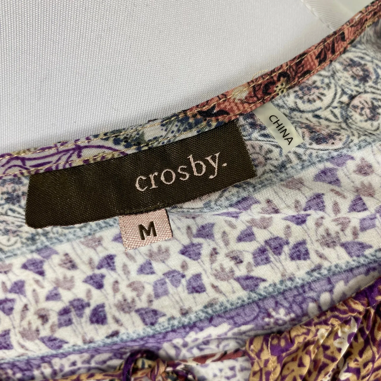 Crosby Mixed Print Long Sleeve Rayon Peasant Blouse Medium Purple - Image 6