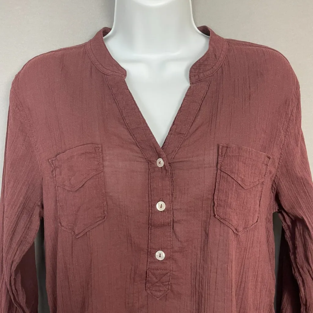 Carve Designs Shirt Gauzy Fabric Sz XS Women Notch V-Neck Long Sleeve Cotton Top - Image 4