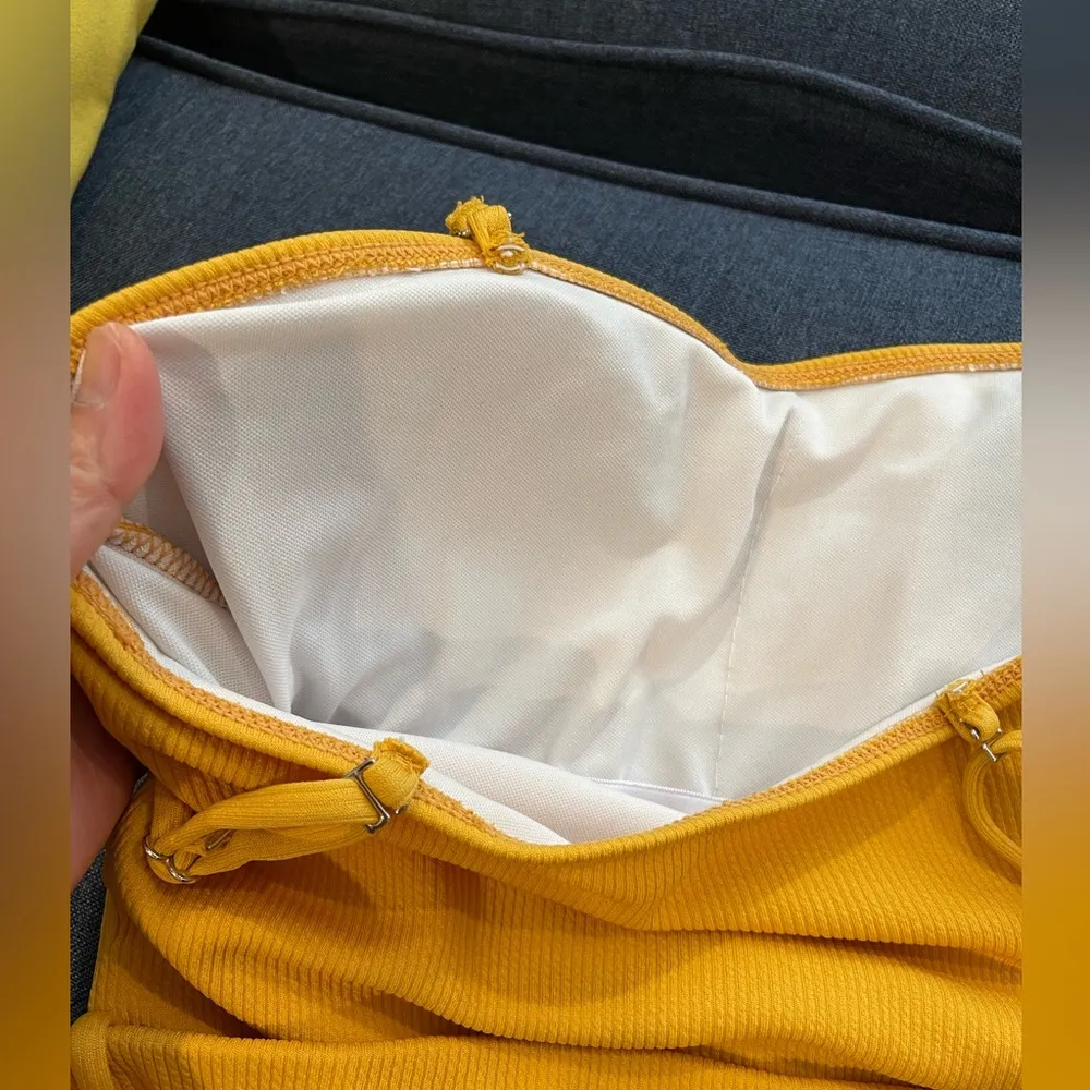 SHEIN Rib Knit Belted Tube One Piece Yellow Swimsuit - Image 6