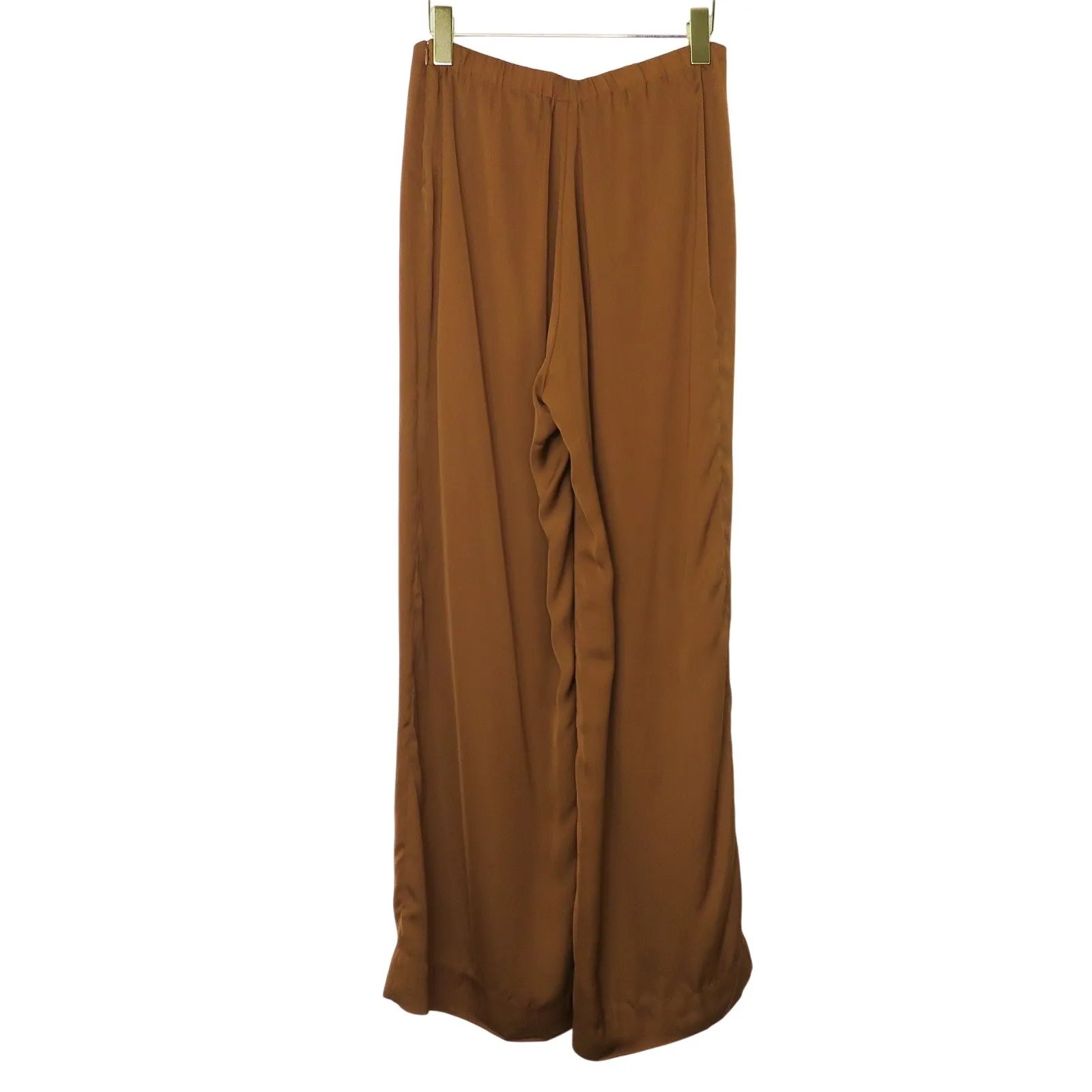 Soft Surroundings Camel Brown Satin Wide Leg Trousers Pull-On Pants Medium - Image 3