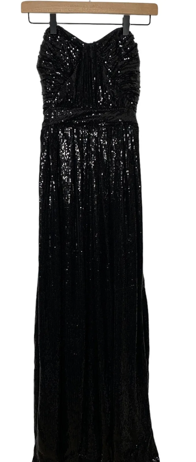 Badgley Mischka Black Sequin Gown Maxi Strapless Size 2 Prom Cocktail Goth - Image 1