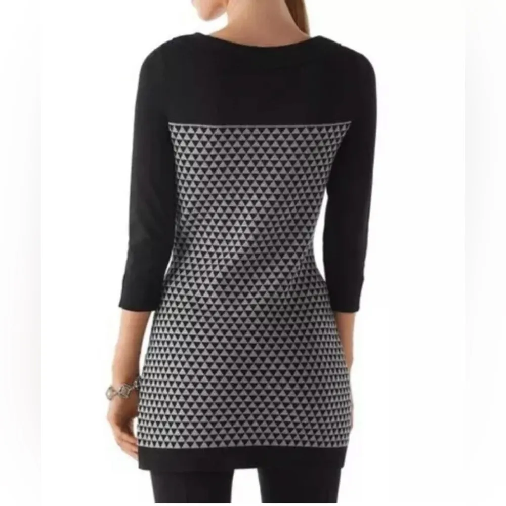 White House Black Market Geometric Knit Black Gray Sweater Mini Dress, Sz M - Image 2