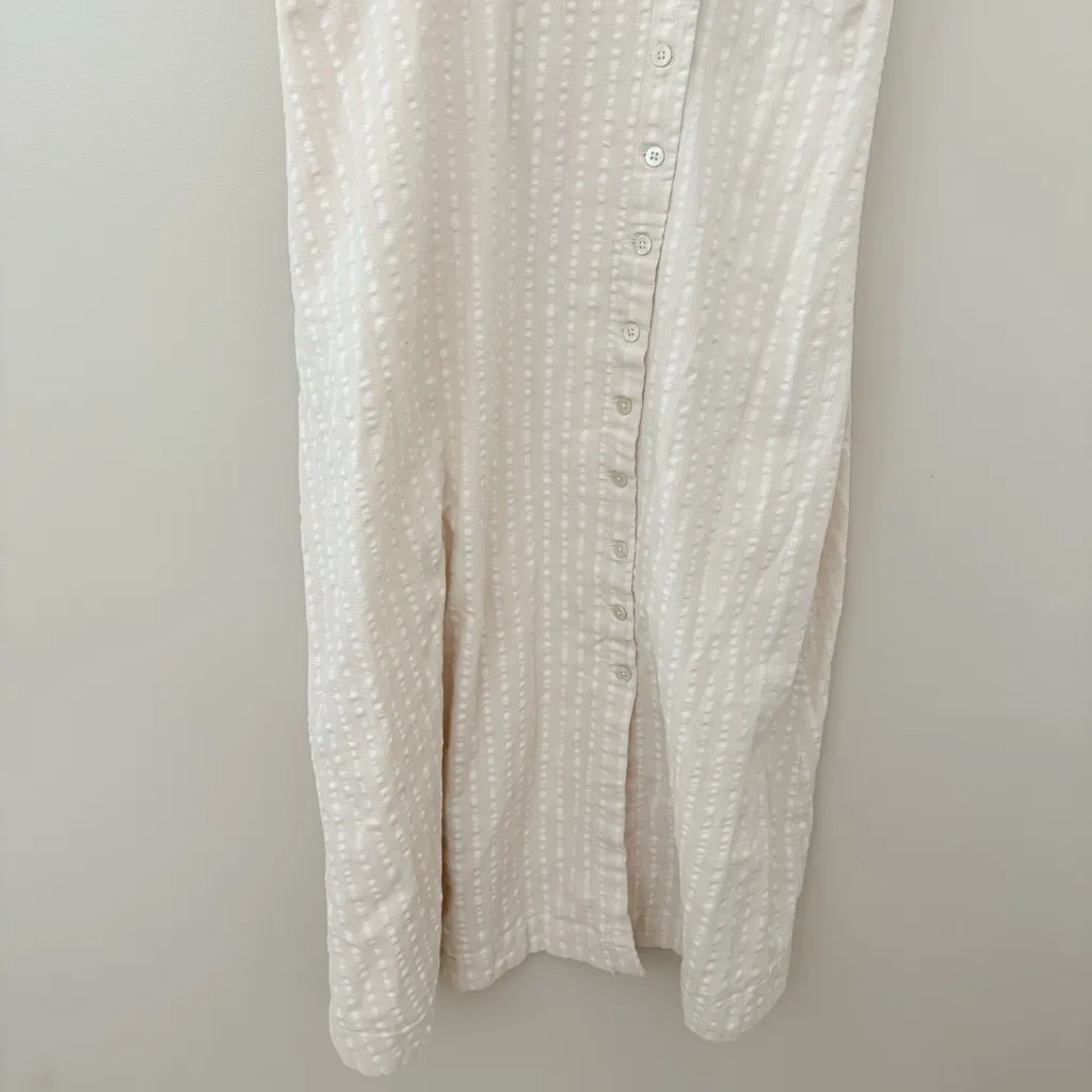 Madewell Puff-Sleeve Button-Wrap Midi Dress in Undyed Stripe Cotton Linen Size 6 - Image 7