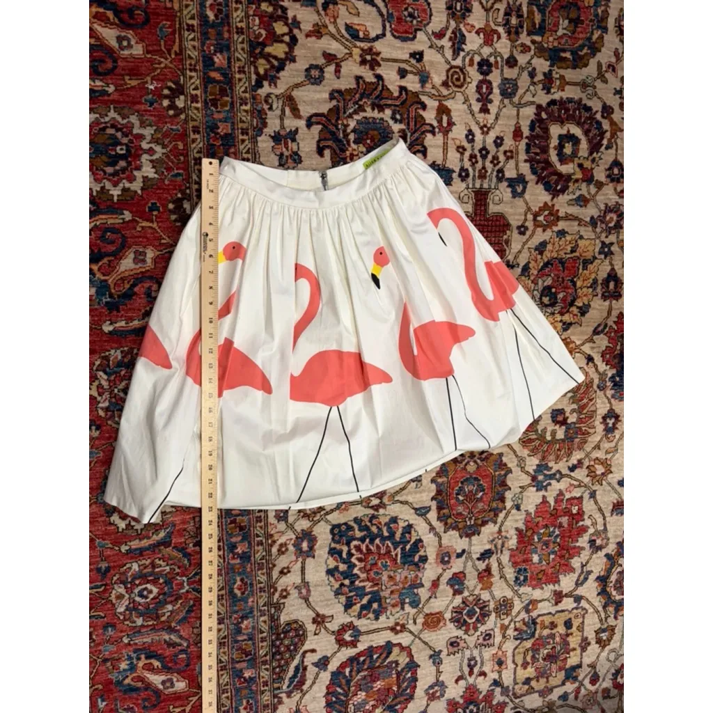 Alice + Olivia Hale Midi Flamingo Print Skirt Pink White Bird Animal Midi 10 - Image 2