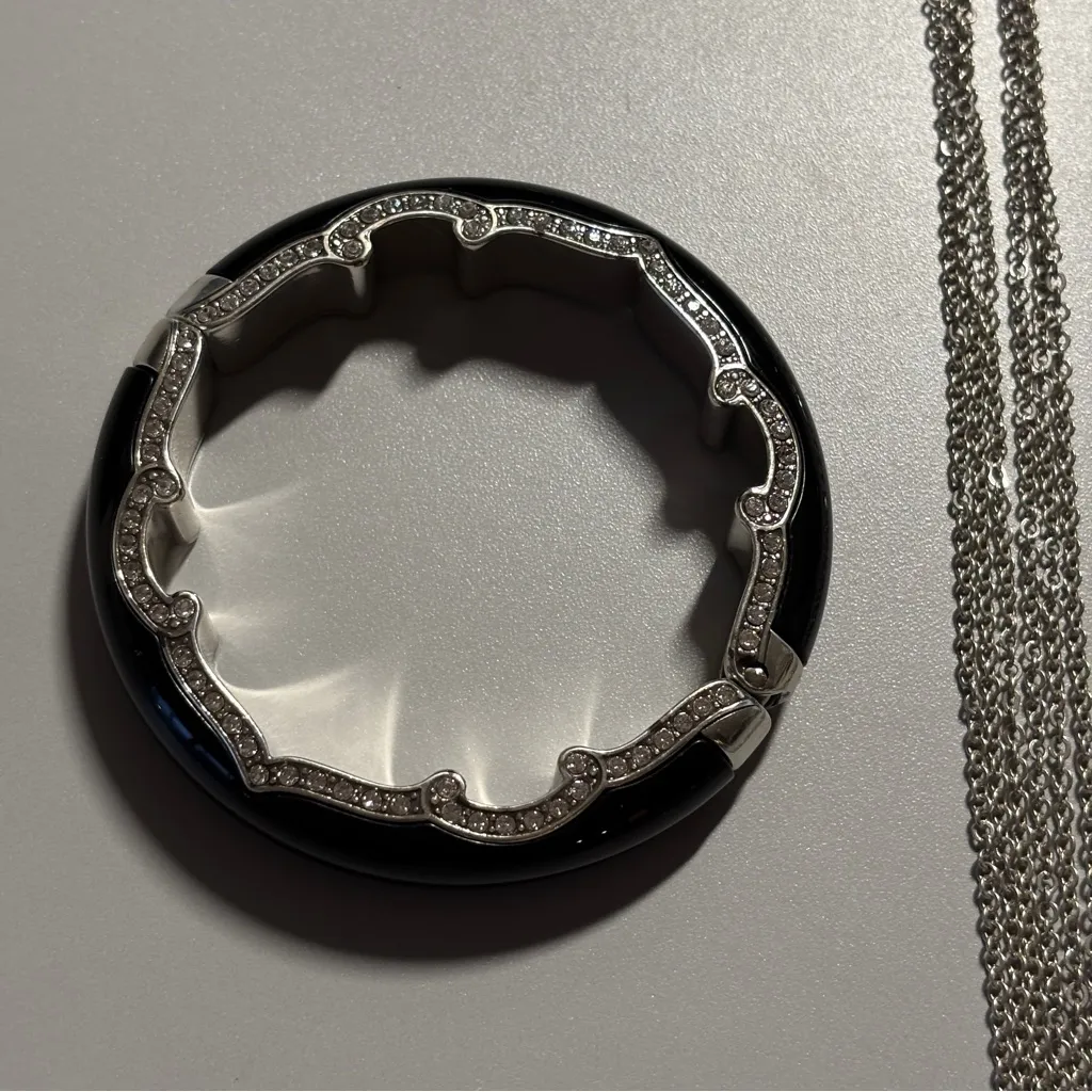 Brighton Imperial Swarovski Crystals Silver Black Resin Bangle Set Retired Rare - Image 4