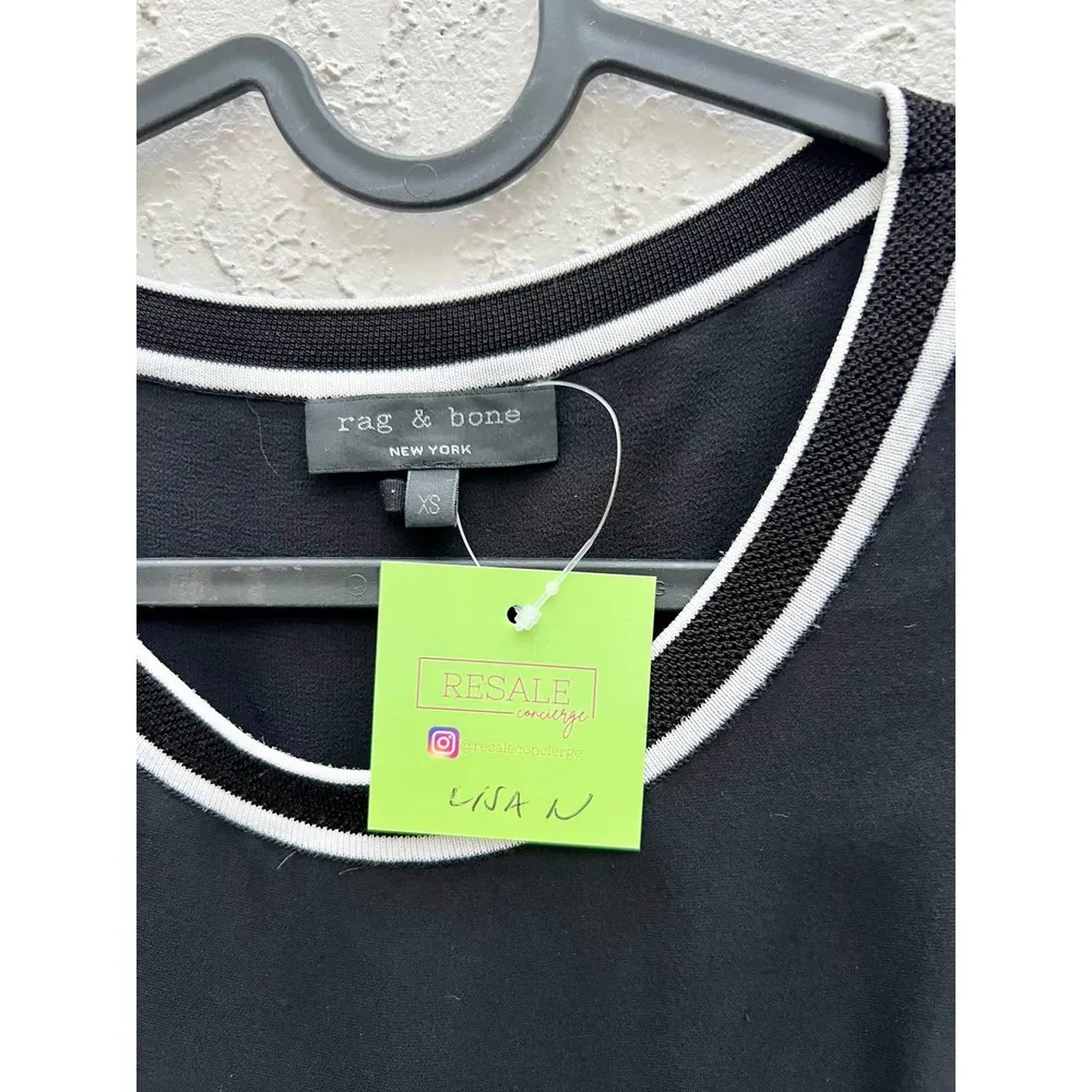 Rag & Bone Sleeveless Round Neck Contrasting Trim Tank Top Black Women's Size XS - Image 4