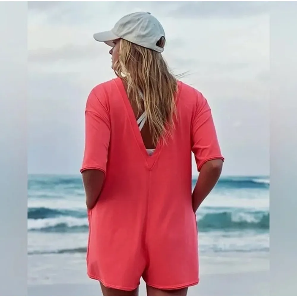 Free People Movement Hot Shot Tee Romper Electric Sunset Coral Size Small - Image 4