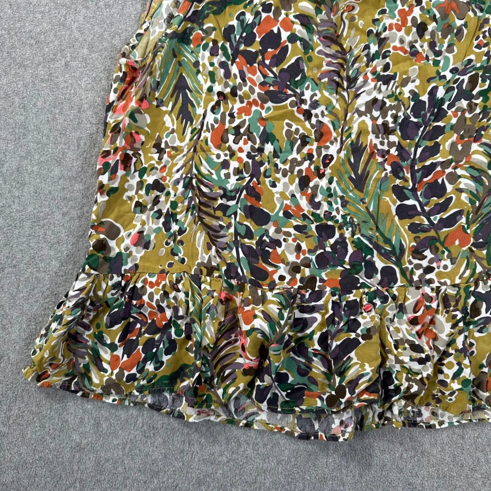 Jodifl High Neck Flutter Sleeve Blouse Women's Large Green Floral Ruffle Hem - Image 3