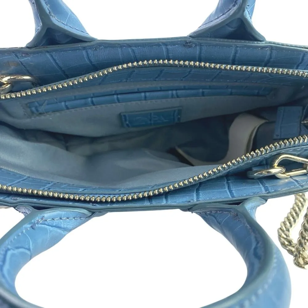 Zara Blue Faux Leather Vegan Croc Crossbody Chain Mini City Bag Handbag OS - Image 4