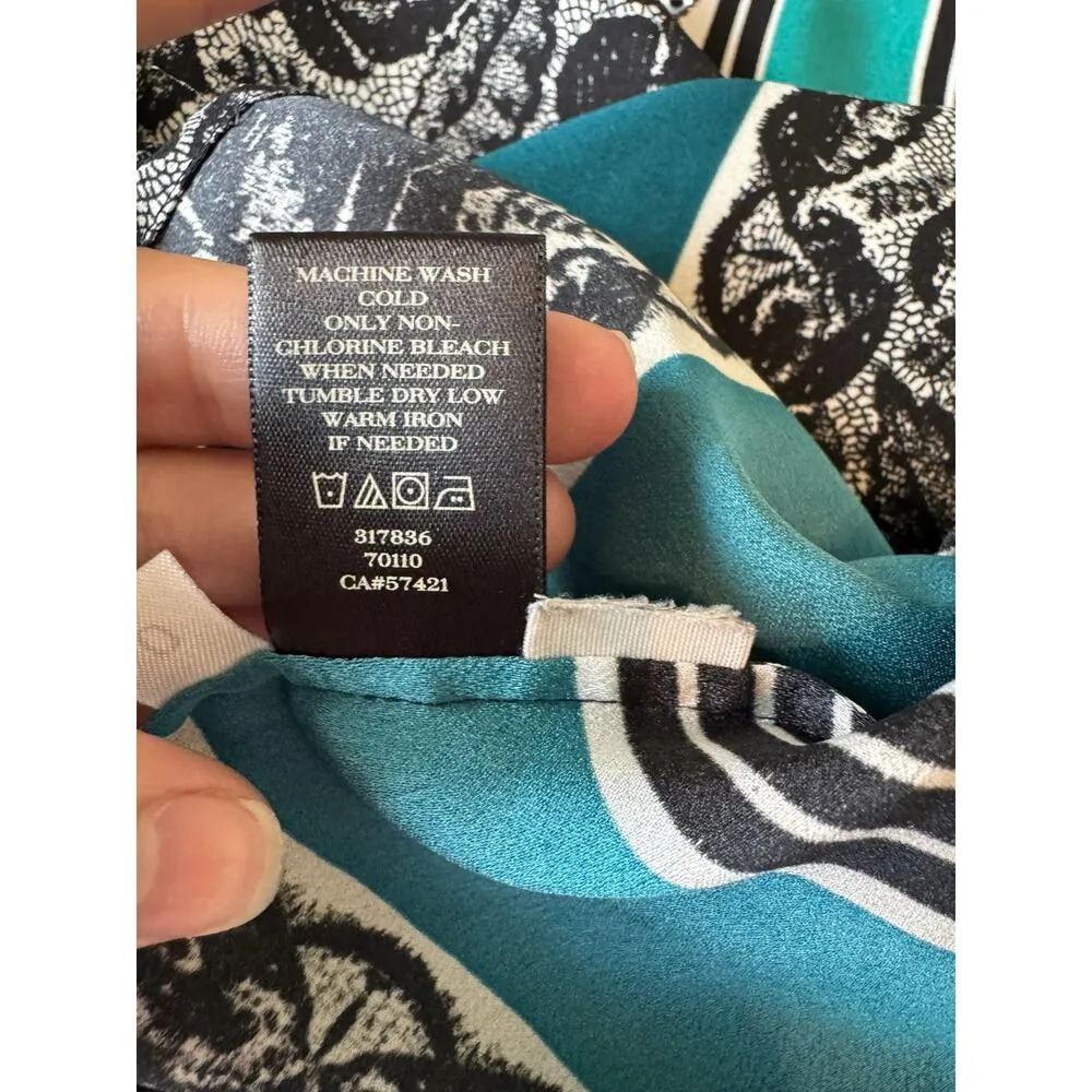 Ann Taylor Petite SP Sleeveless Blouse Teal Black Lace Print Baroque Top Work - Image 7