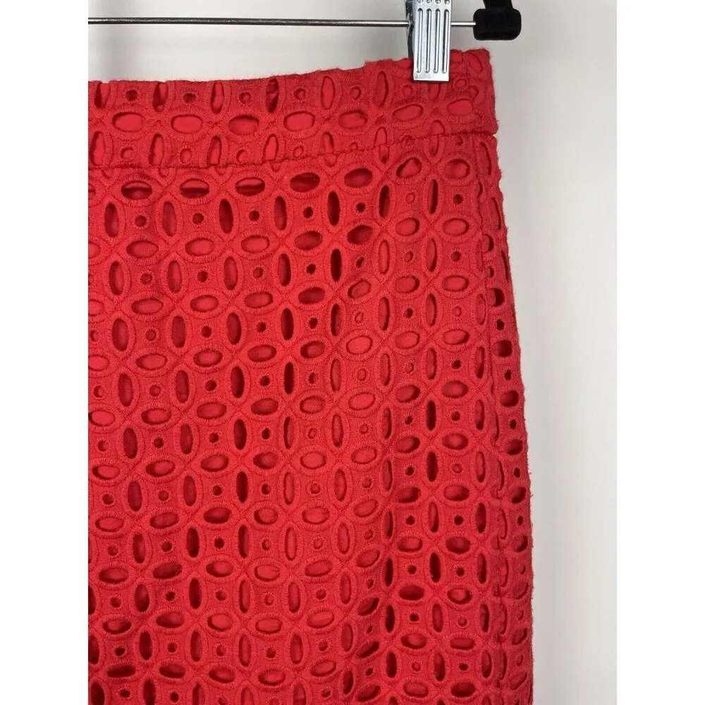 J. Crew Red Eyelet No. 2 Knee Length Back Center Slit Pencil Skirt‎ Size 6 - Image 2