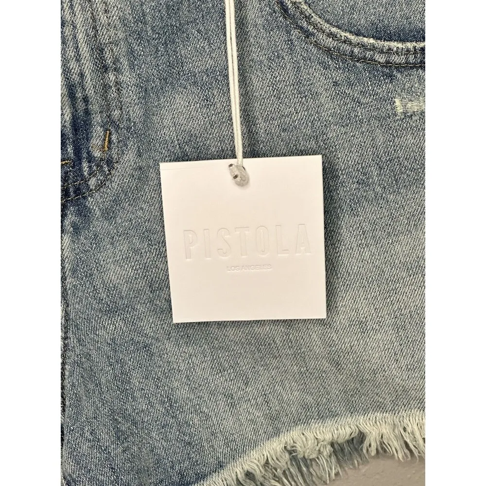 NWT Pistola RARE 'Bobbie' High Rise Crossover Short Light Wash Raw Hem Sz 29 - Image 3