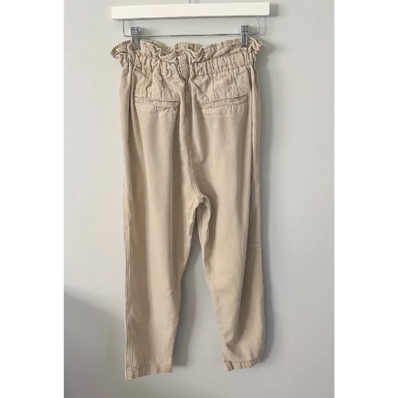 Free People Margate Beige Paperbag Waist Pleated Trouser Pants - Image 8