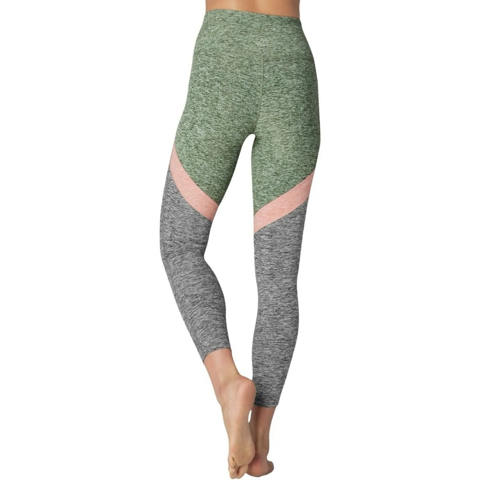 Beyond Yoga Spacedye Tri-Panel Green pink heathered high rise leggings SMALL - Image 6