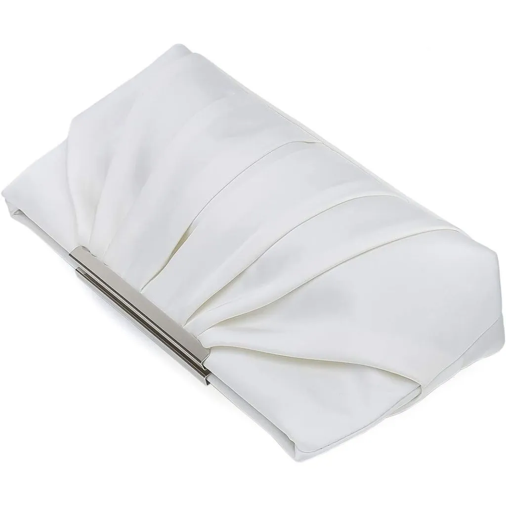 ⚡ Women's Elegant Evening Pleated Satin Simple Classy Formal White Clutch Bag - Image 6