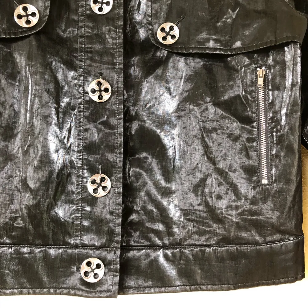 J’Envie New York Crop Black Rain Jacket 6 Linen backing - Image 7