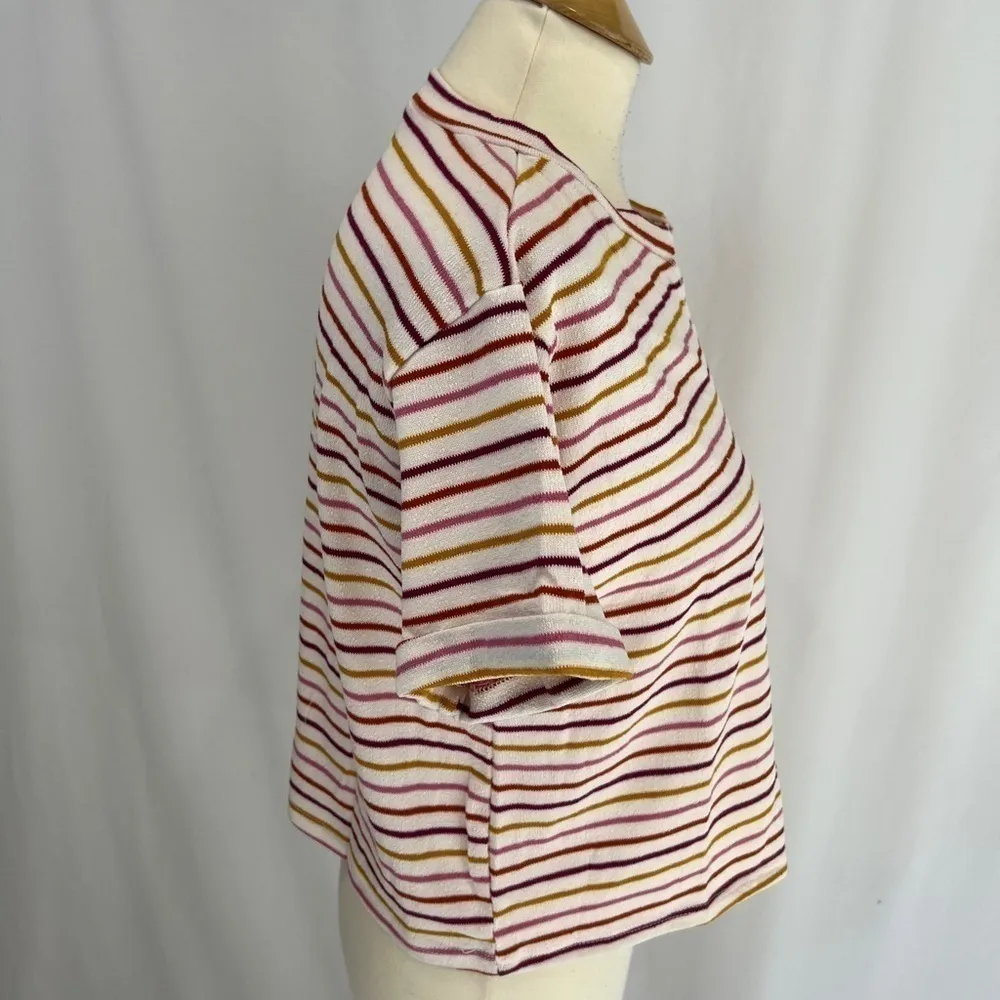 Lush Striped‎ Notched Crop Top Terry Knit Short Sleeve - Image 6