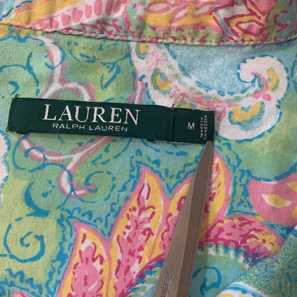 Lauren Ralph Lauren Shirt Pajama Top Retro Style Pastel Paisley 3/4 Sleeve Pink Size M - Image 8