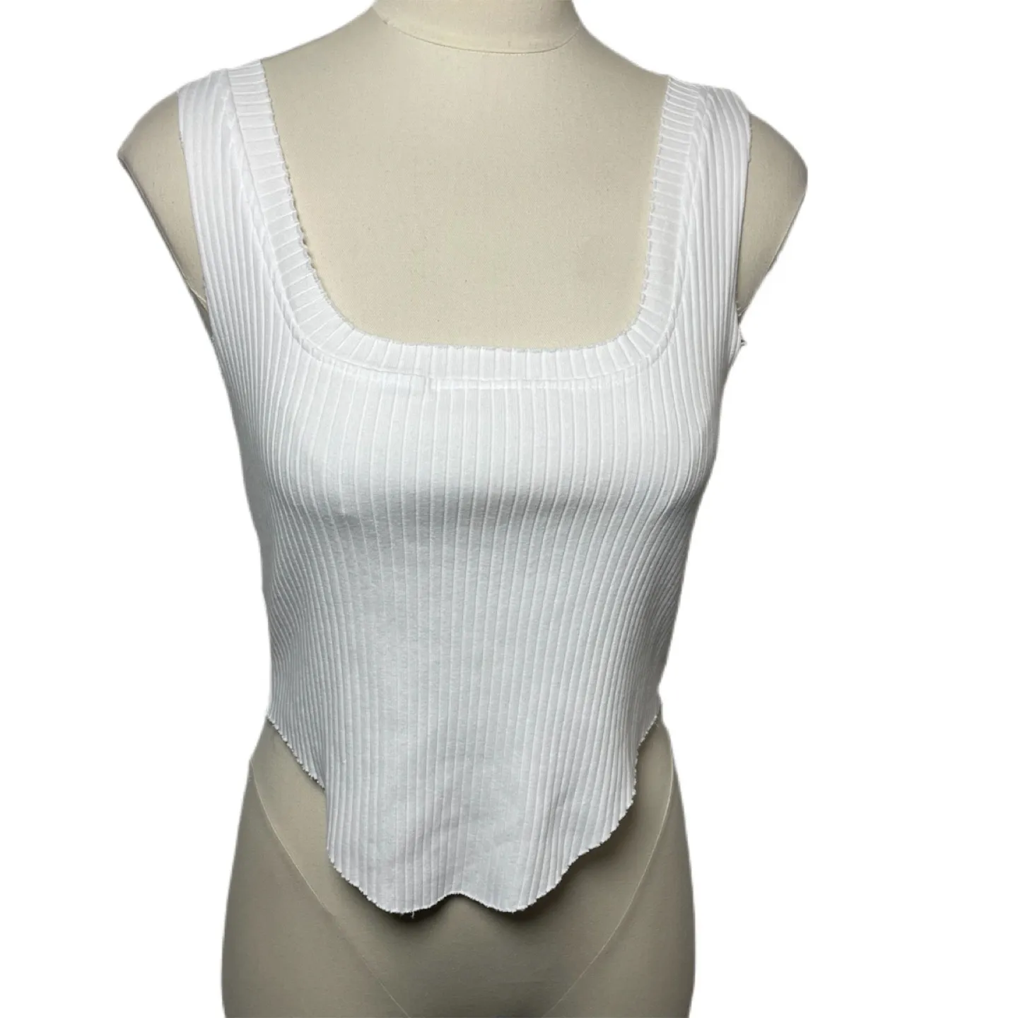 NWOT Citizen Ibiza Ribbed Tank Top‎ White Square Neck Stretch Crop Size M - Image 2