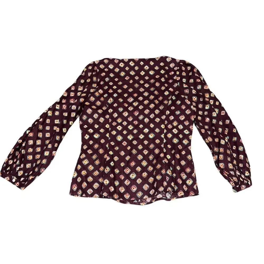 Polo Ralph Lauren Block-Print Linen Button-Front Top Size‎ 12 - Image 10