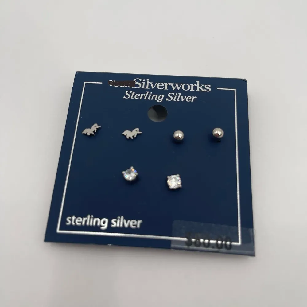 BELK Silverworks Sterling Silver Stud Earrings Set of 3 NWT Mini Stackable Studs - Image 4
