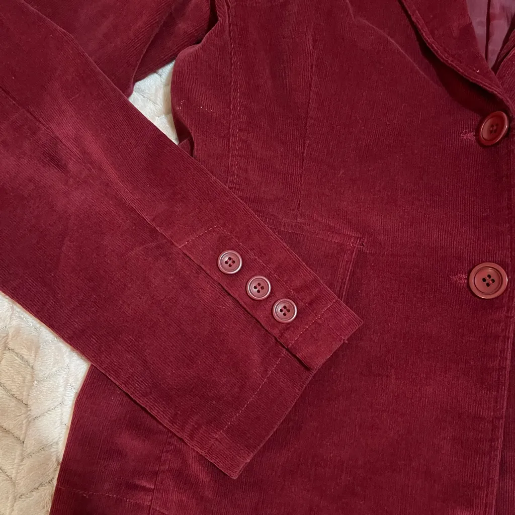 XXI‎ Brand Deep Red Corduroy Jacket Blazer  Button Front Stretch Size L - Image 3