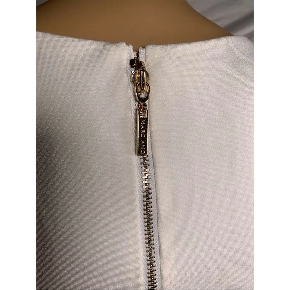 Marciano Women's White Riza Ponte Leather Top Half Full Back Zip Dress Size 2 - Image 5