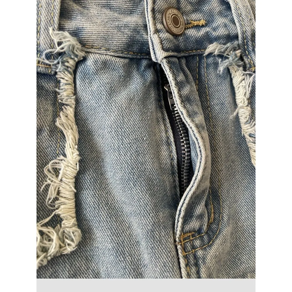 Women’s Denim Pleated Skirt Y2K Fringed Pockets Stretch Sz Medium Cotton Viscose - Image 4