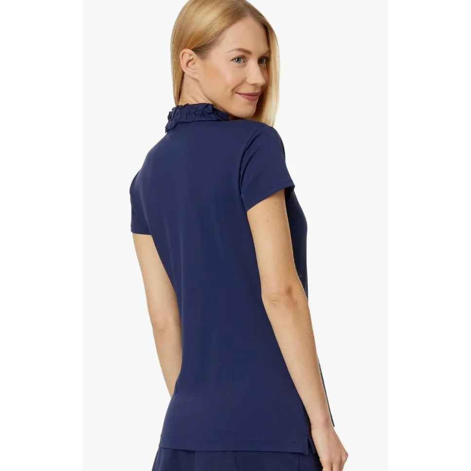 Lilly Pulitzer Luxletic Frida Ruffle Polo Top Womens XL Navy Blue UPF 50+ Preppy - Image 2