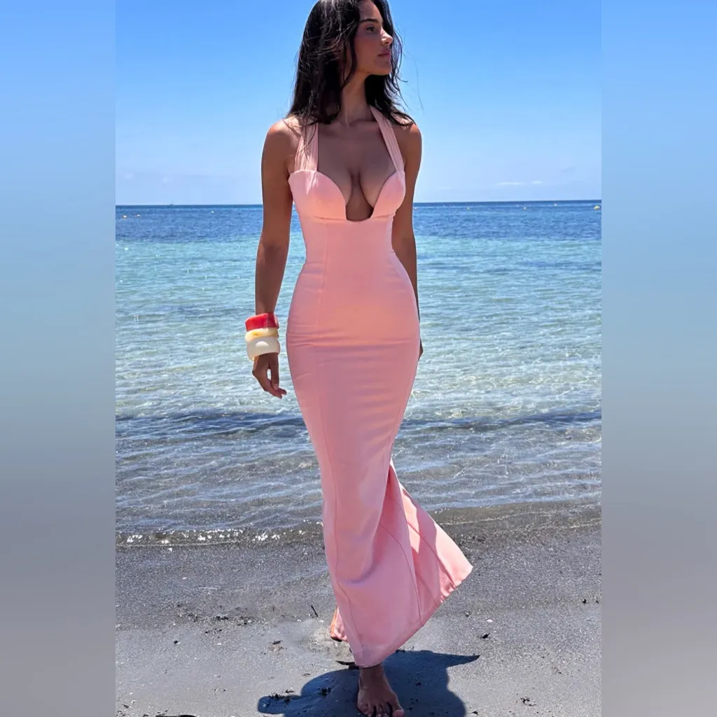 House of CB M D-DD Gianina Sorbet Crepe Halter Maxi‎ Dress NWOT - Image 3