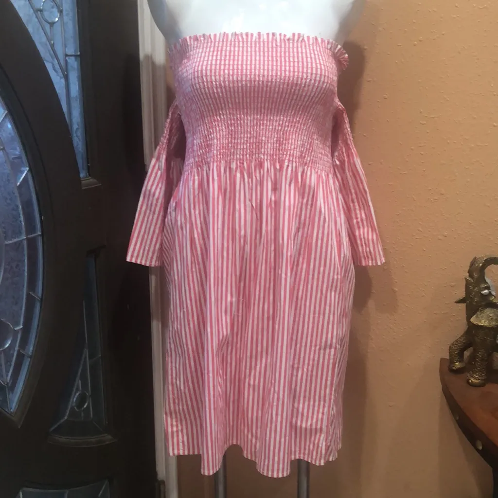 Michael Kors red striped off the shoulder midi dress - Image 3