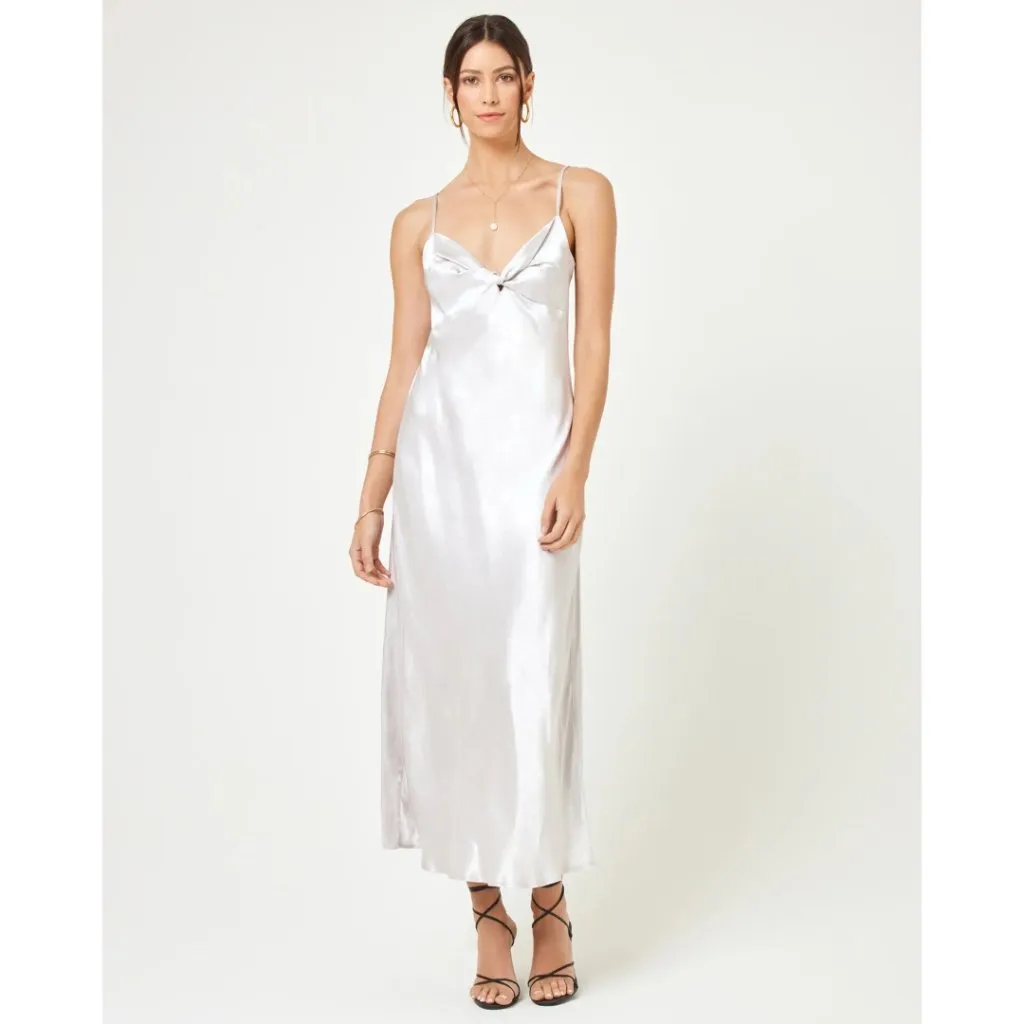 NWT L*Space Joanna Dress Small Ice Gray Satin Viscose Midi Slip Dress - Image 3