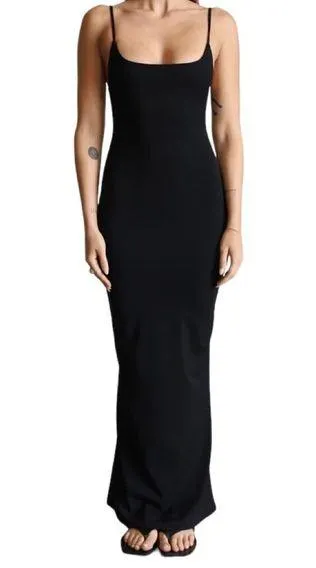 Feels Right Bodycon Maxi Dress Sz L Black Sultry Sexy Cocktail Date Nite - Image 1