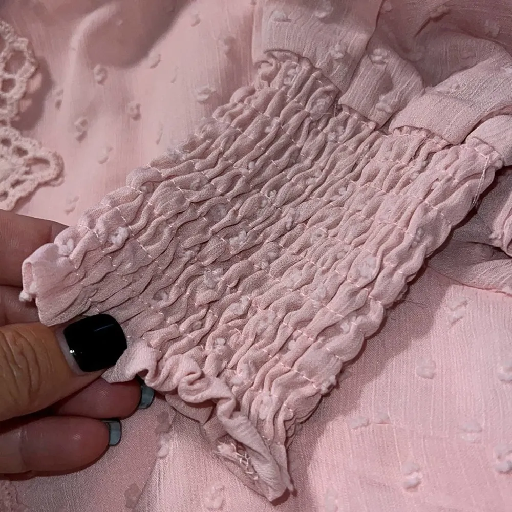 ANDREE BY UNIT small pink dress long sleeve lined raised all over dot pattern - Image 10