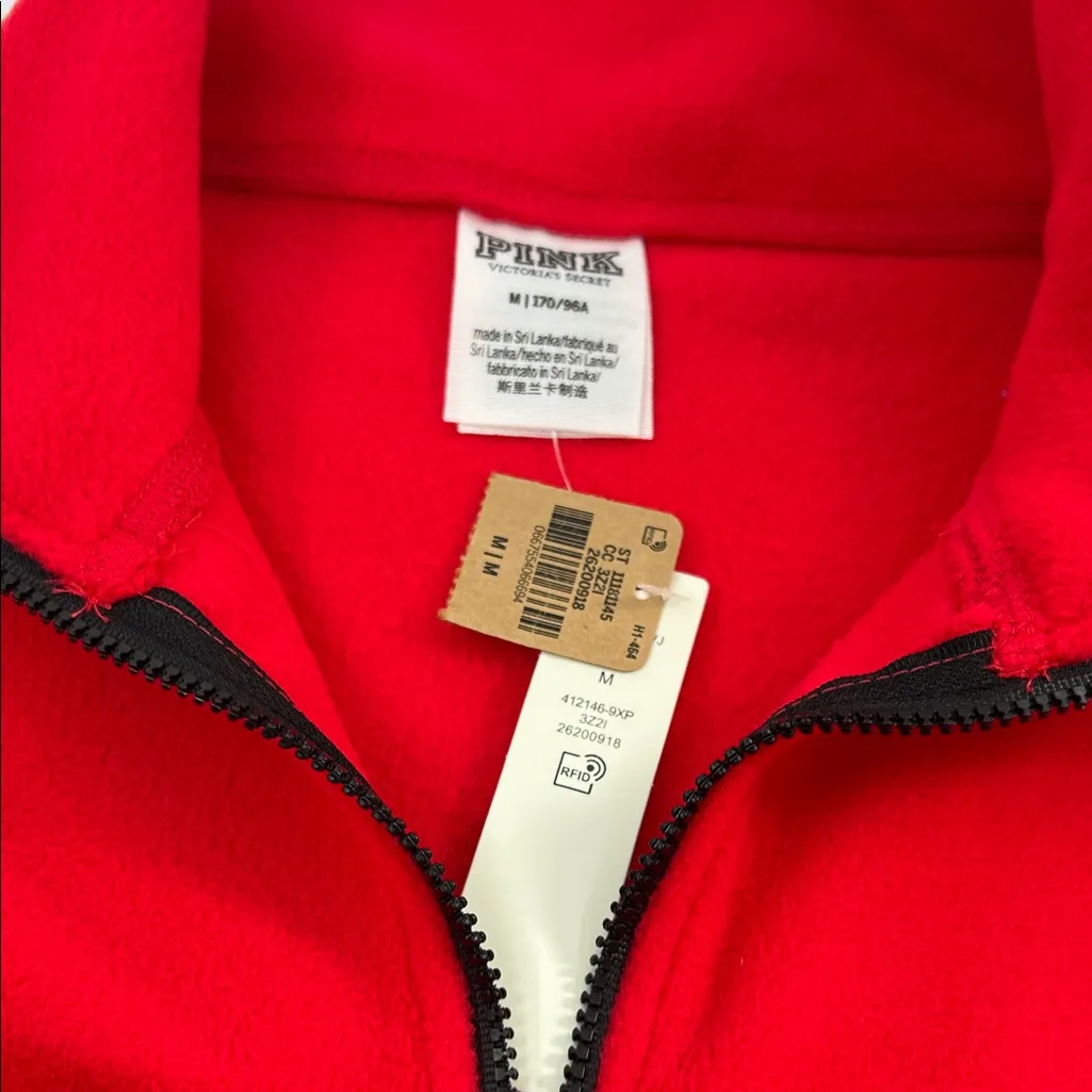 PINK Victoria's Secret Women's Bright Red Bomber Jacket - Image 5