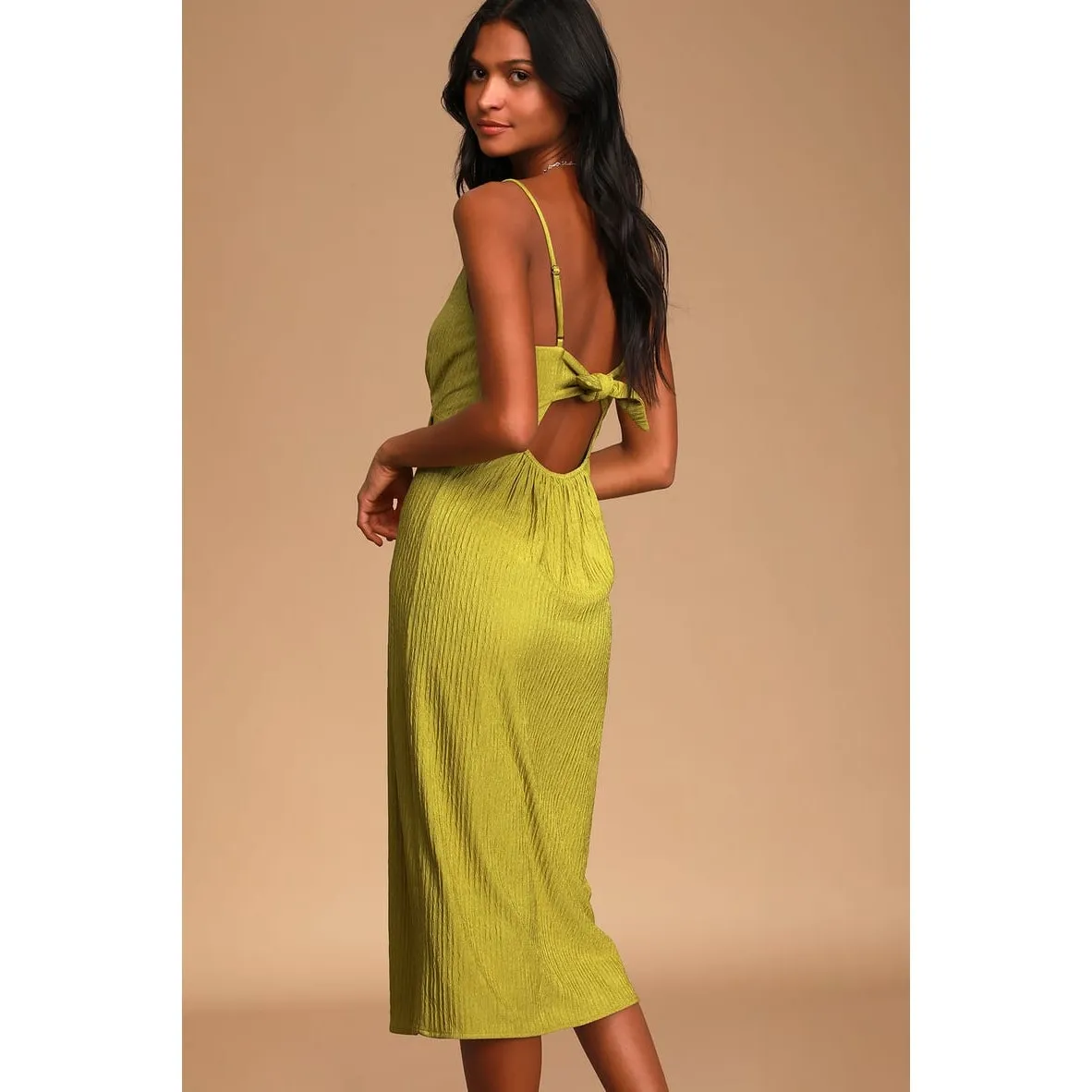 Lulus Green Faux Wrap Midi Dress - Image 2