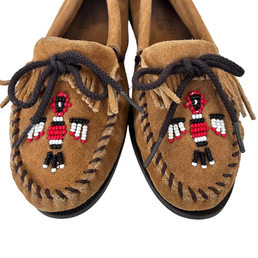 Minnetonka Tan Beaded Suede Moccasins Sz 7.5 - Image 6