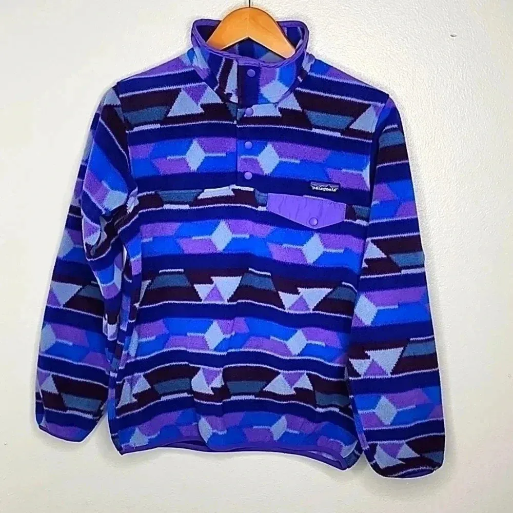 Patagonia Synchilla Guatemalan Tango Blue Purple Aztec Snap-T Pullover Small - Image 2