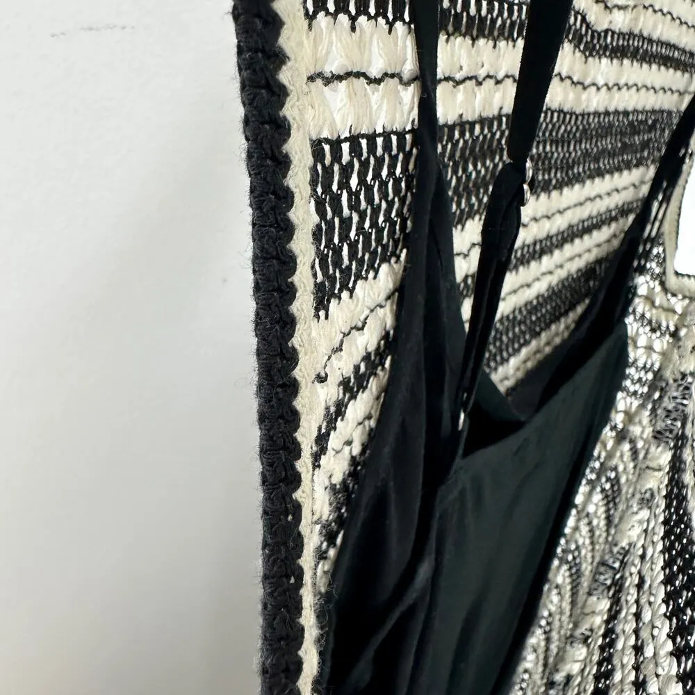 J.Crew Collection Crochet Midi Dress Striped Ivory Black Fringe Resort M NWT - Image 8