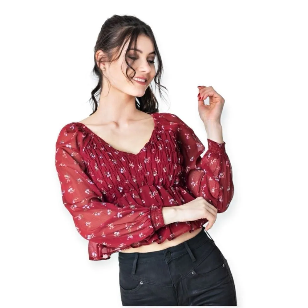 NWT American Eagle AE Smocked women's Floral blouse Top - Image 7