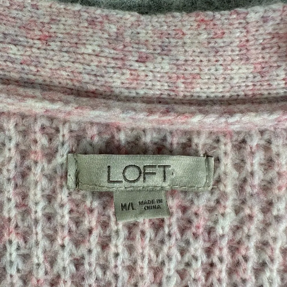 Ann Taylor LOFT M/L Womens Poncho Sweater Pink Tie Sleeveless Oversized Kimono - Image 4