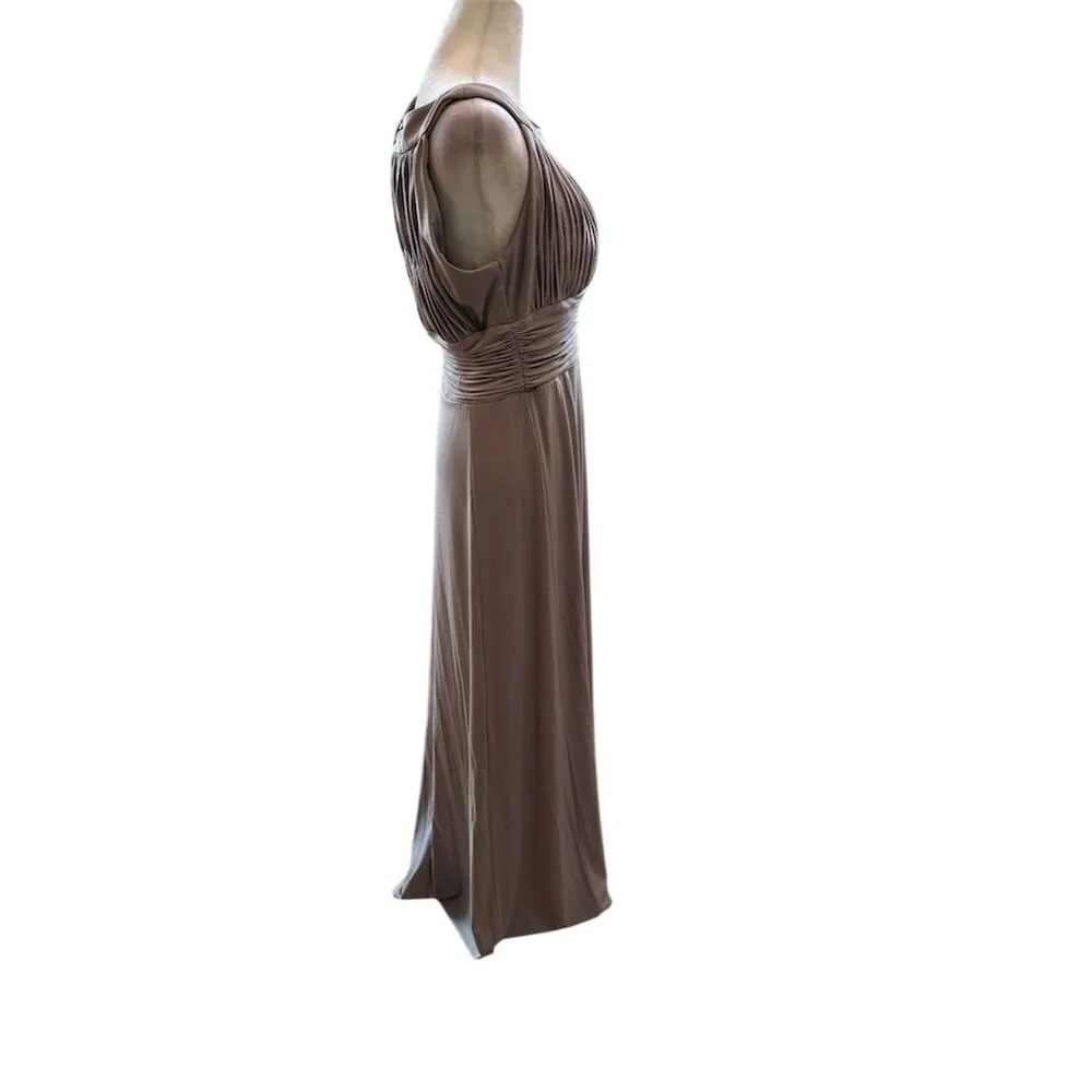 Women's Size 10 Taupe Chiffon Pleated Maxi Dress - Image 3