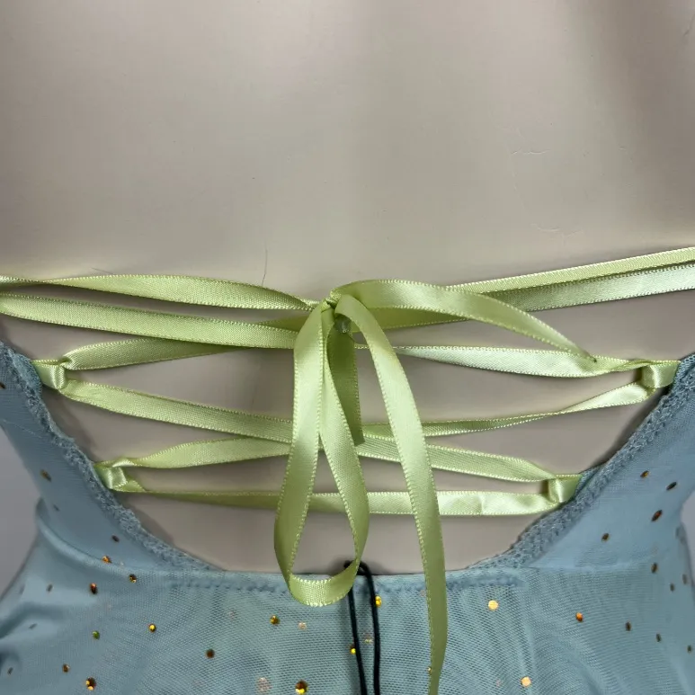 Club Exx Green and Blue Sparkled Myths Handkerchief Dress Size XXS - Image 4