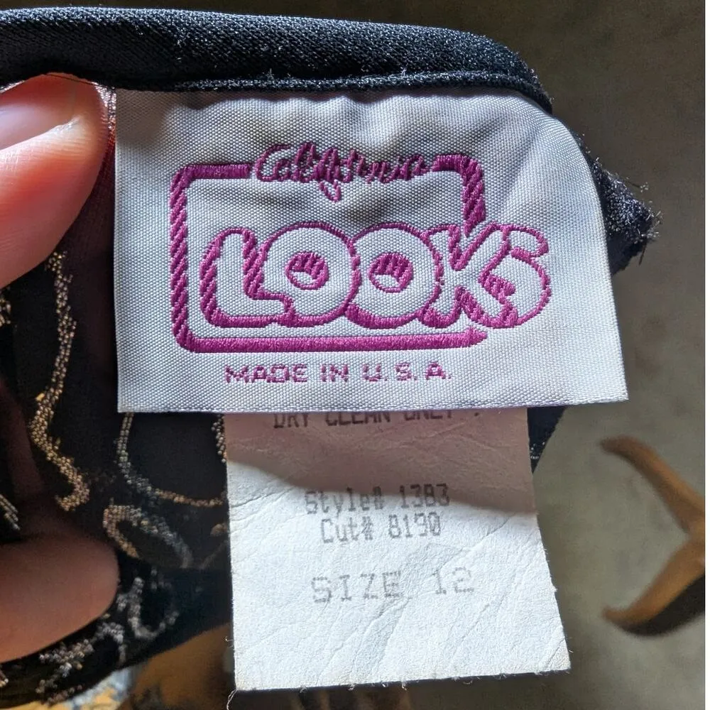 Vtg 1990s California Looks Black Velvet Sheer Damask Sleeve Mini Dress Sz 12 - Image 6