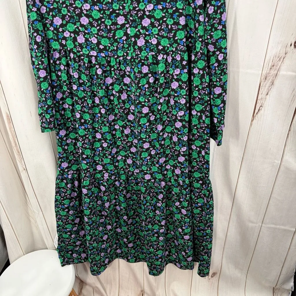 ASOS Design Women’s 8 Black Purple Floral Ruffle Tiered Dress New - Image 7